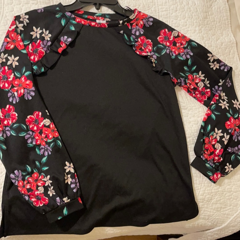 Black with floral sleeves